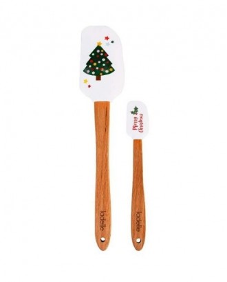 Set 2 spatule cu simboluri de Craciun. silicon si lemn de fag, Joyful - SIMONA'S COOKSHOP